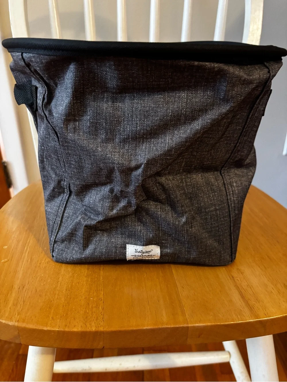 Thirty-One Mini Storage Round with Handles – dark Gray Crosshatch Whale Print